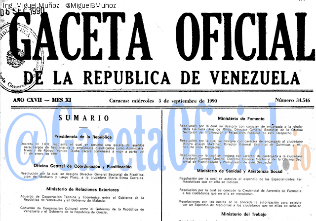 Gaceta Oficial 34546 del 5 Septiembre 1990