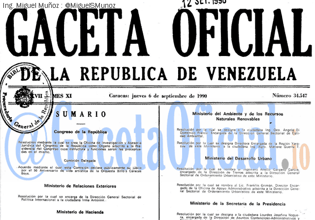 Gaceta Oficial 34547 del 6 Septiembre 1990