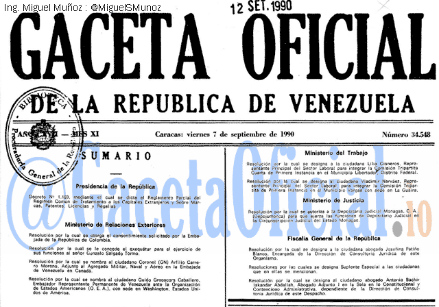 Gaceta Oficial 34548 del 7 Septiembre 1990
