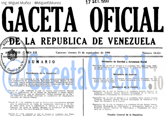 Gaceta Oficial 34553 del 14 Septiembre 1990