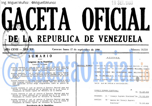Gaceta Oficial 34554 del 17 Septiembre 1990