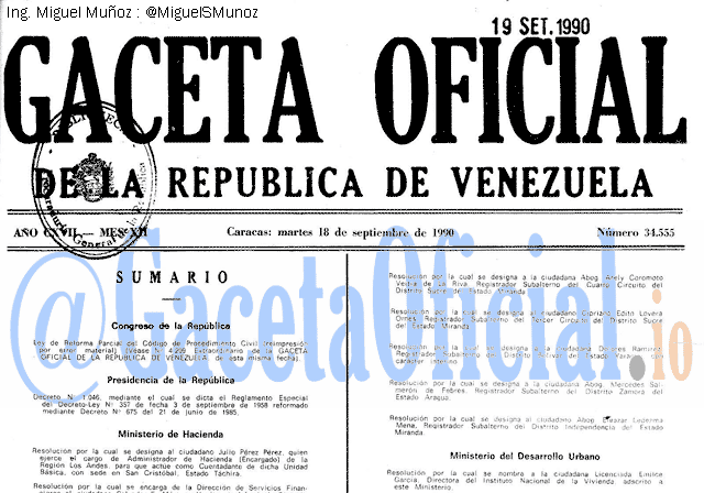 Gaceta Oficial 34555 del 18 Septiembre 1990