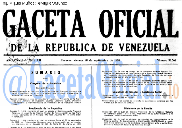 Gaceta Oficial 34563 del 28 Septiembre 1990