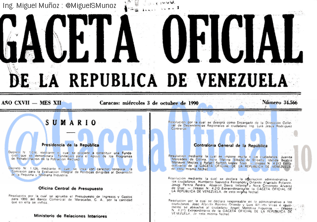 Gaceta Oficial 34566 del 3 Octubre 1990