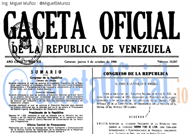 Gaceta Oficial 34567 del 4 Octubre 1990