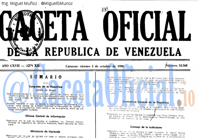Gaceta Oficial 34568 del 5 Octubre 1990