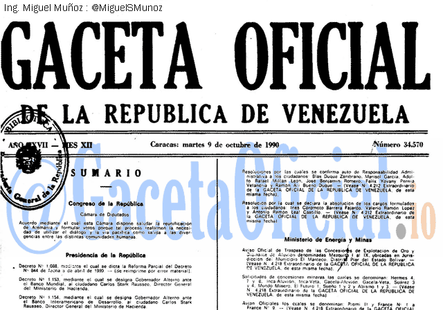 Gaceta Oficial 34570 del 9 Octubre 1990