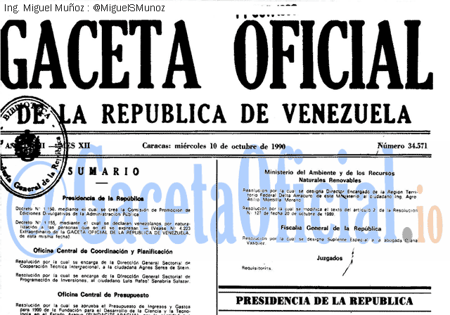 Gaceta Oficial 34571 del 10 Octubre 1990