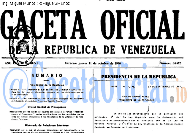 Gaceta Oficial 34572 del 11 Octubre 1990