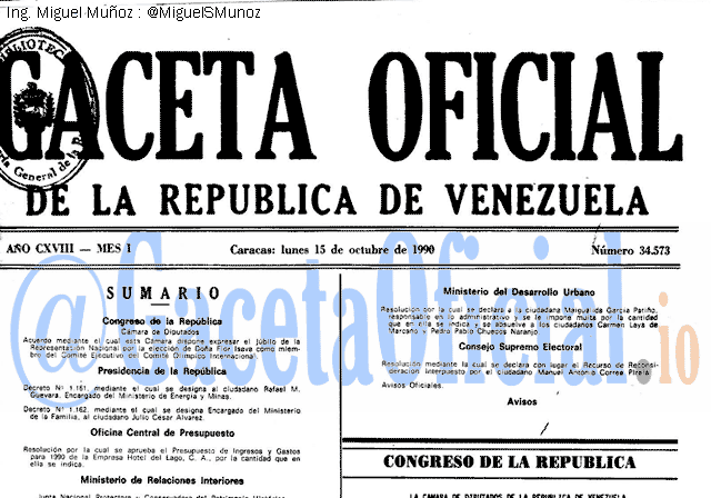 Gaceta Oficial 34573 del 15 Octubre 1990