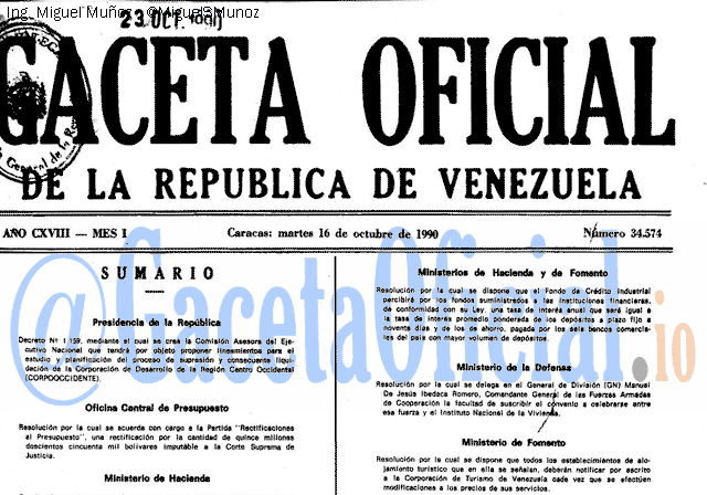 Gaceta Oficial 34574 del 16 Octubre 1990