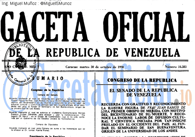 Gaceta Oficial 34583 del 30 Octubre 1990
