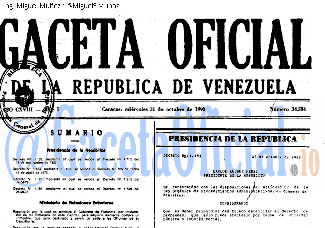 Gaceta Oficial 34584 del 31 Octubre 1990
