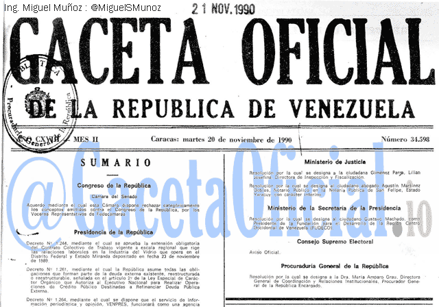 Gaceta Oficial 34598 del 20 Noviembre 1990