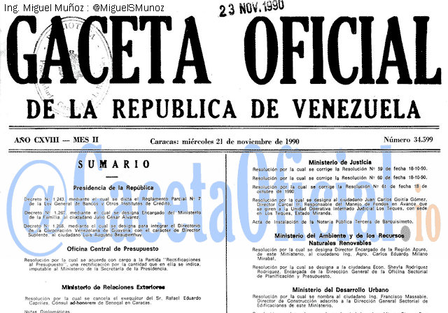 Gaceta Oficial 34599 del 21 Noviembre 1990