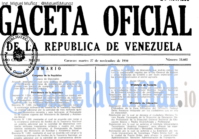 Gaceta Oficial 34603 del 27 Noviembre 1990