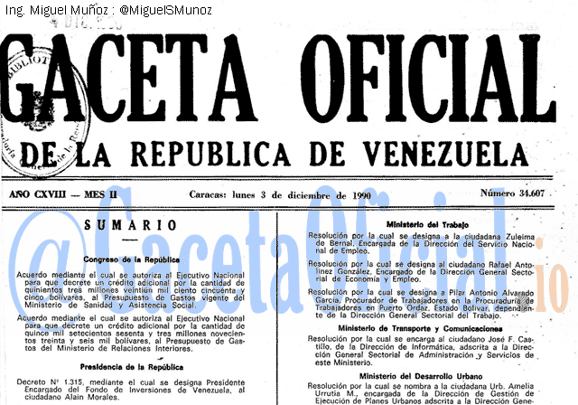 Gaceta Oficial 34607 del 3 Diciembre 1990