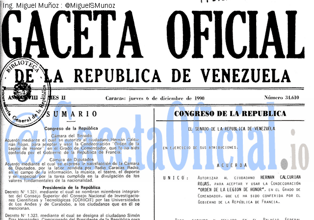 Gaceta Oficial 34610 del 6 Diciembre 1990