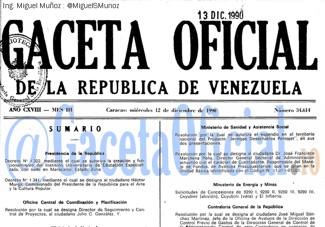 Gaceta Oficial 34614 del 12 Diciembre 1990