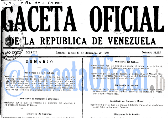 Gaceta Oficial 34615 del 13 Diciembre 1990