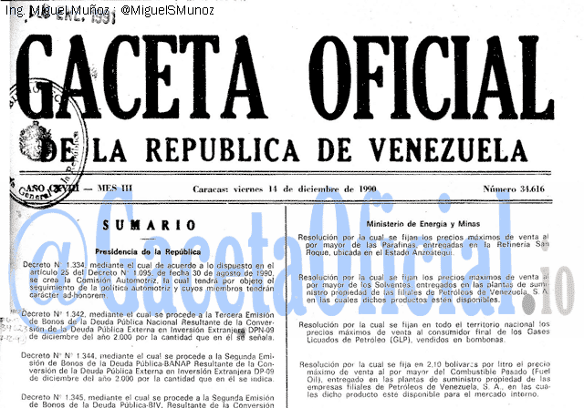 Gaceta Oficial 34616 del 14 Diciembre 1990