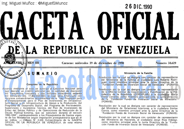 Gaceta Oficial 34619 del 19 Diciembre 1990