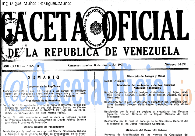 Gaceta Oficial 34630 del 8 Enero 1991
