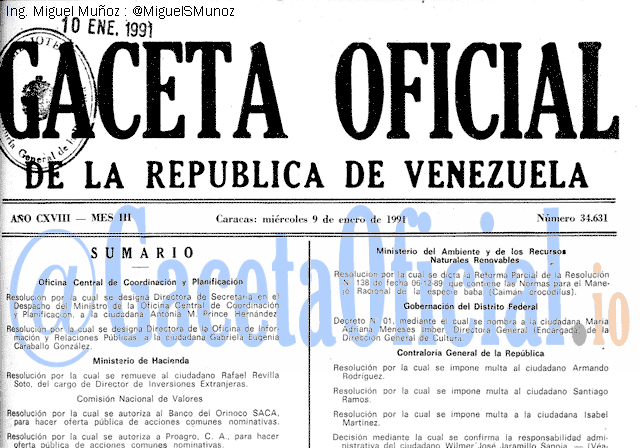 Gaceta Oficial 34631 del 9 Enero 1991