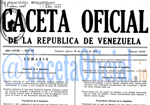 Gaceta Oficial 34632 del 10 Enero 1991