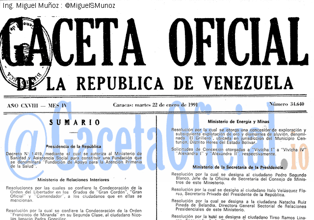 Gaceta Oficial 34640 del 22 Enero 1991