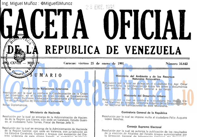 Gaceta Oficial 34643 del 25 Enero 1991
