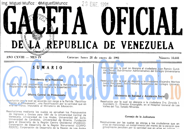 Gaceta Oficial 34644 del 28 Enero 1991