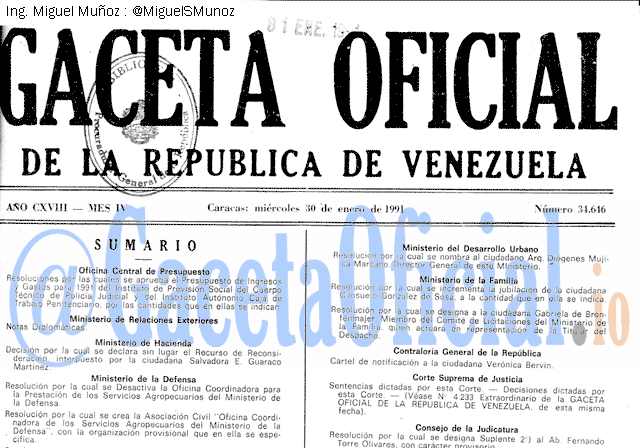 Gaceta Oficial 34646 del 30 Enero 1991
