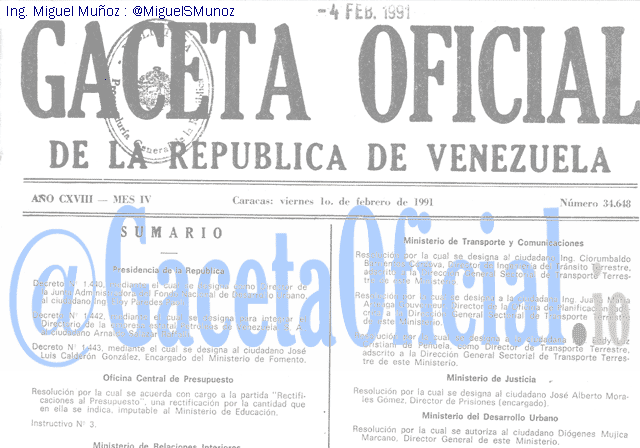 Gaceta Oficial 34648 del 1 Febrero 1991