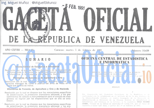 Gaceta Oficial 34650 del 5 Febrero 1991