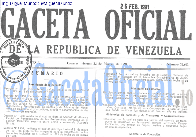 Gaceta Oficial 34661 del 22 Febrero 1991