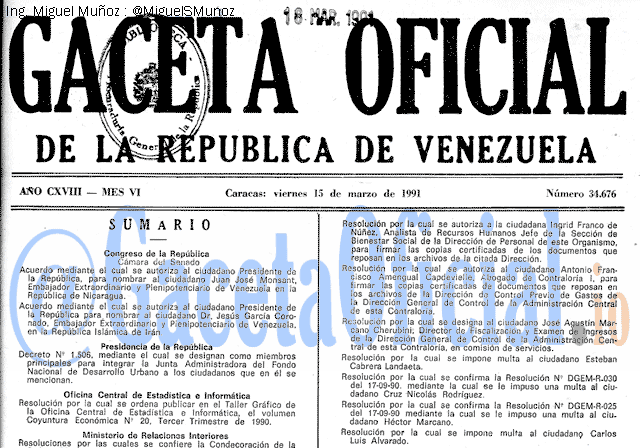Gaceta Oficial 34676 del 15 Marzo 1991