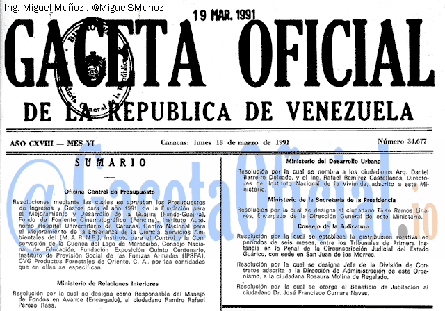 Gaceta Oficial 34677 del 18 Marzo 1991