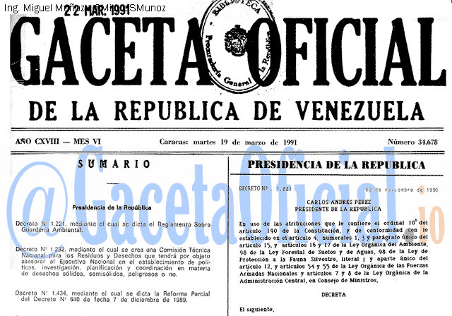 Gaceta Oficial 34678 del 19 Marzo 1991