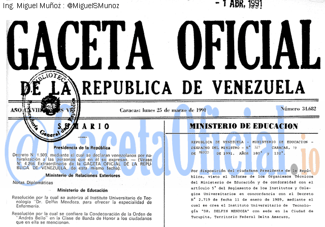 Gaceta Oficial 34682 del 25 Marzo 1991