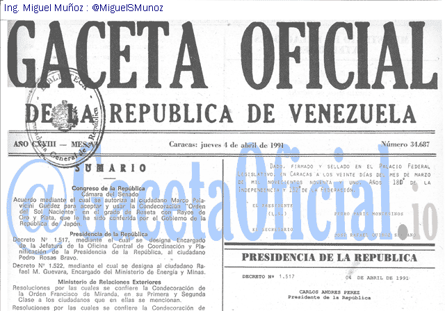 Gaceta Oficial 34687 del 4 Abril 1991