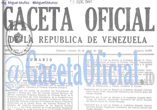 Gaceta Oficial 34693 del 12 Abril 1991