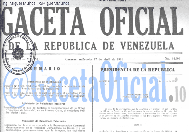 Gaceta Oficial 34696 del 17 Abril 1991