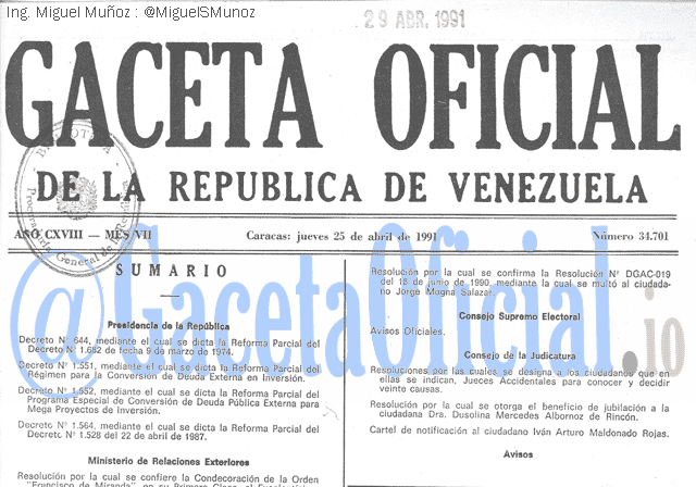 Gaceta Oficial 34701 del 25 Abril 1991