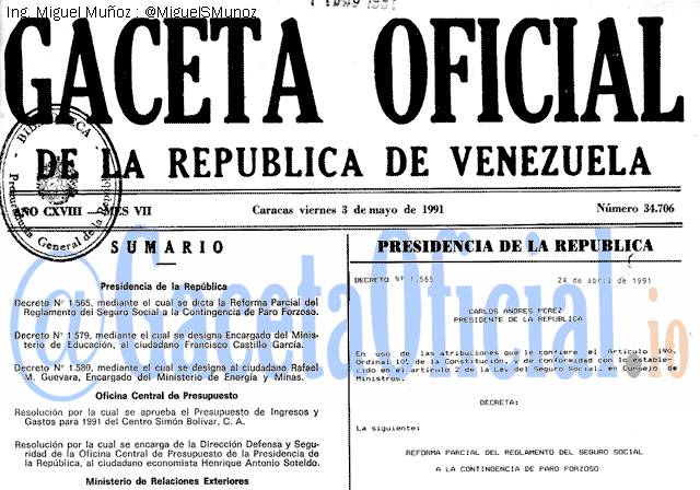 Gaceta Oficial 34706 del 3 Mayo 1991