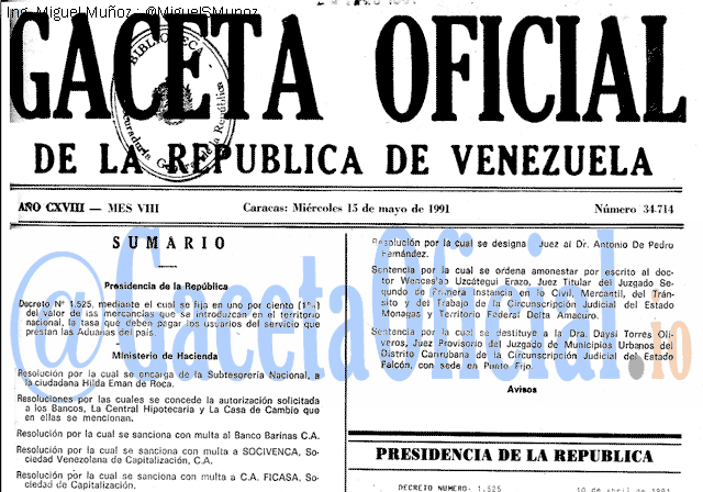 Gaceta Oficial 34714 del 15 Mayo 1991