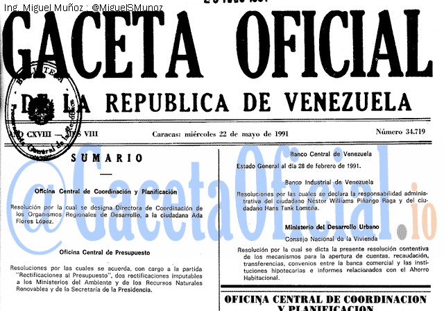 Gaceta Oficial 34719 del 22 Mayo 1991