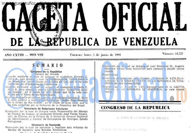 Gaceta Oficial 34727 del 3 Junio 1991