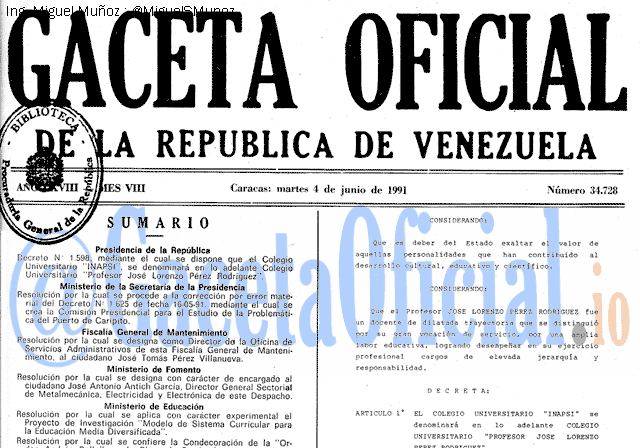 Gaceta Oficial 34728 del 4 Junio 1991