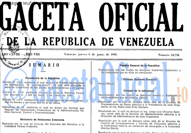 Gaceta Oficial 34730 del 6 Junio 1991